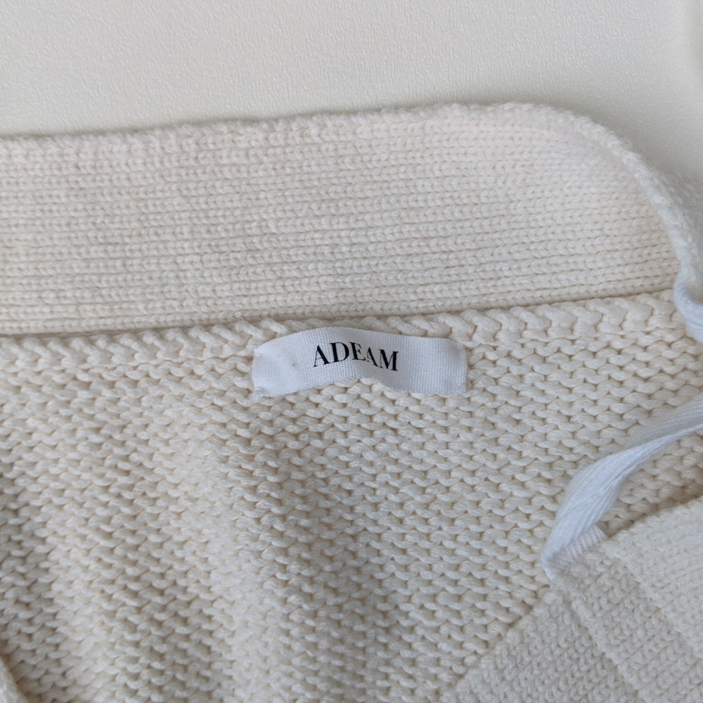 Adeam Cream Cropped Off-shoulder Cardigan With Shoulder Ribbons - Picture 2 of 5